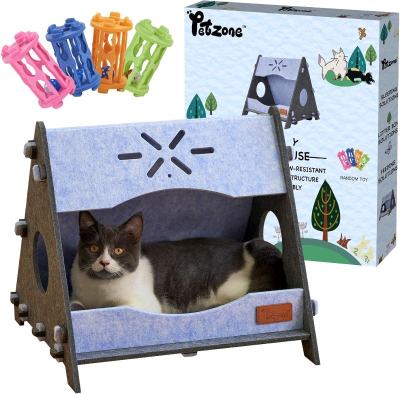 Photo 1 of PETZONE Cat House for Indoor Cats, Cat Bed Cave for Multiple & Large Cats up to 22 Lbs, Scratch Resistant Peekaboo Cat Caves, Foldable Cat Tunnel Encl
