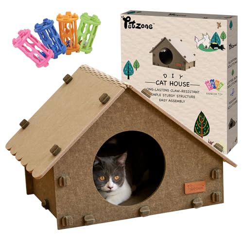 Photo 1 of PETZONE Cat House for Indoor Cats, Cat Bed Cave for Multiple & Large Cats up to 22 Lbs, Scratch Resistant Peekaboo Cat Caves, Foldable Cat Tunnel Encl
