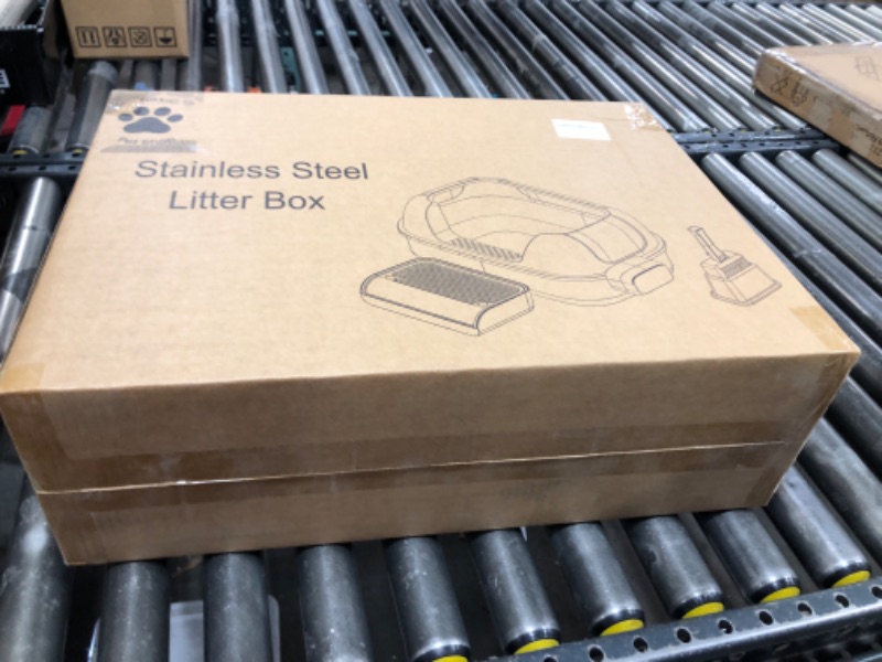 Photo 1 of Enclosed Stainless Steel Cat Litter Box with High Sides for Large Cats, Large Litter Box with Lid, Anti Leak, Anti Odor, Non Stick, Easy Clean