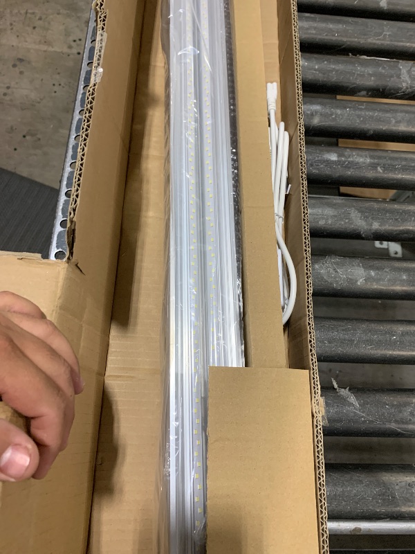 Photo 1 of VShape 8FT LED Shop Light Fixture, 100W, 13000LM, 6000K Super Bright White, Upgrade Linkable LED Garage Lights Fixture, T8 Tube Light, No RF & FM Interference, 4-Pack