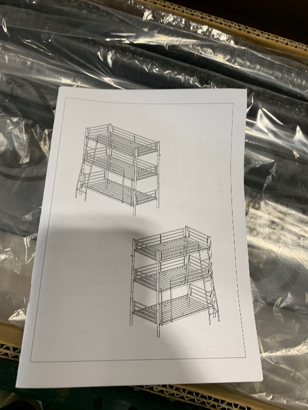 Photo 1 of Bellemave Triple Bunk Bed for 3, bunk Bed for 3 Person, 3 bunk beds for Kids/Adults/Teenagers, Black