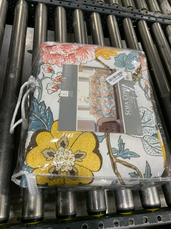 Photo 1 of Lush Decor Sydney Furniture Protector, Couch Cover, 116" W x 75" L, Blue & Yellow - Flower Leaf Garden - Quilted Floral Sofa Cover - Country Cottage Slipcover - Pet Couch Covers