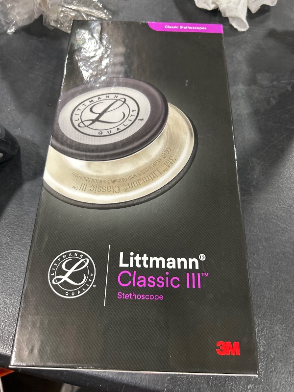 Photo 1 of 3M Littmann Classic III Monitoring Stethoscope, 5803, More Than 2X as Loud, Weighs Less, Stainless Steel Black-Finish Chestpiece, 27' Black Tube, Stem and Headset
