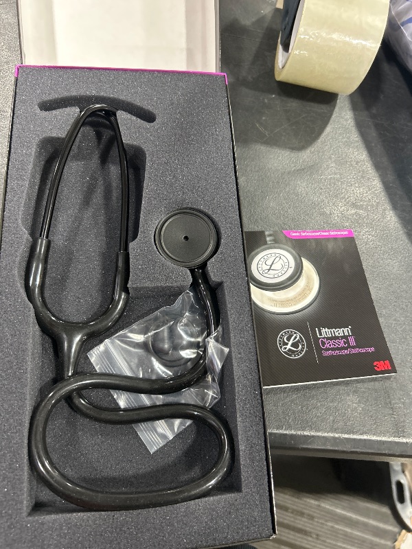 Photo 1 of 3M Littmann Classic III Monitoring Stethoscope, 5803, More Than 2X as Loud, Weighs Less, Stainless Steel Black-Finish Chestpiece, 27' Black Tube, Stem and Headset