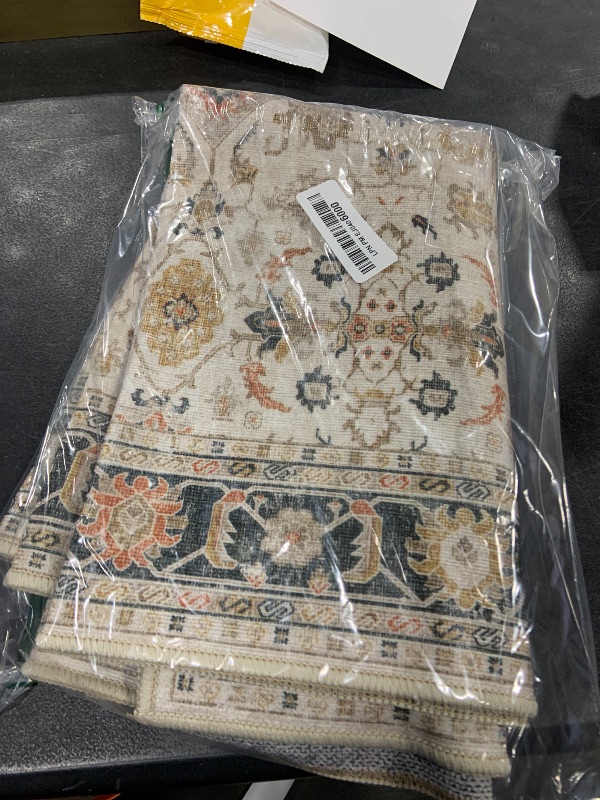 Photo 1 of COLLACT 2x3 Area Rug - Vintage Taupe Floral Accent Doormat - Low Pile Non Slip Washable Thin Retro Farmhouse Boho Rug for Entryway Kitchen Bathroom Doorway Bedroom