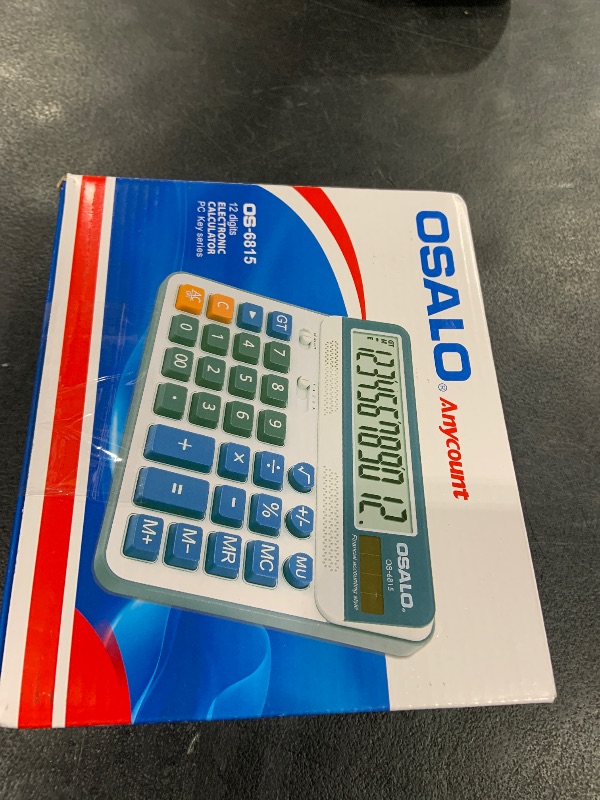 Photo 1 of Desktop Calculator Extra Large 5-Inch LCD Display 12-Digit Big Number Accounting Calculator with Giant Response Button, Battery & Solar Powered, Perfect for Office Business Home Daily Use(OS-6815GN)