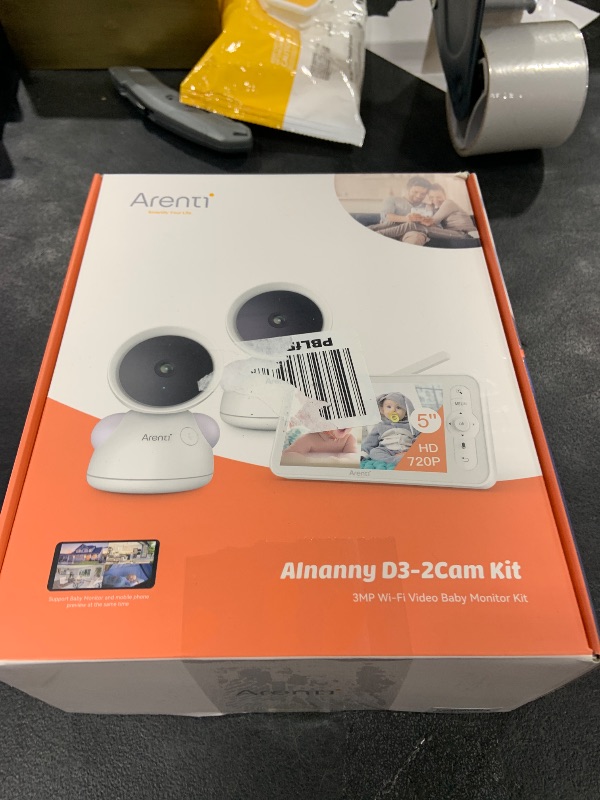 Photo 1 of ARENTI 3MP Baby Monitor with 2 Cameras, 5-inch Split Screen Display, WiFi 6 Smartphone App, Night Vision, Cry Detection, Temp & Humidity Sensor, 2-Way Audio (D3 Set)