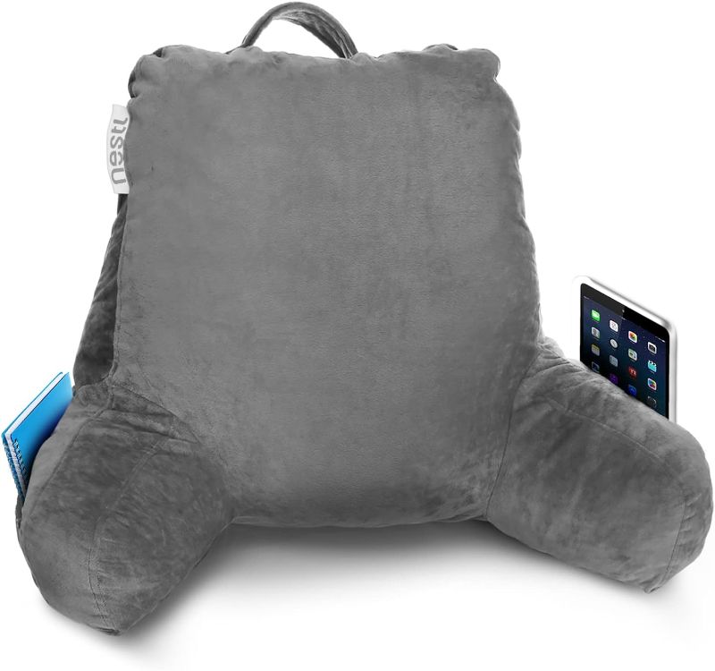 Photo 1 of A Nice Night Faux Fur Reading Pillow Bed Wedge Large Adult Children Backrest with Arms Back Support for Sitting Up in Bed/Couch for Bedrest,Ivory,Large