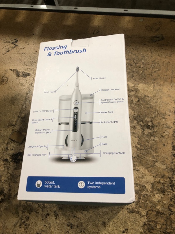 Photo 1 of AGPTEK Toothbrush Flosser Combo, Electric Toothbrush and Water Flossing, 7 Brush Head, Portable Tube for Travel Use, 5 Adjustable Mode, 2 Charger Way, Detachable 500ml Water Reservoir, Muticolor