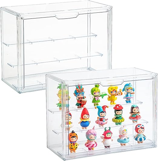 Photo 1 of Acrylic Display Cases for Collectibles, Clear Display Case for Figures, 3 Tier Display Shelf Boxes Miniature Display Case, Dustproof and Stackable Action Figure Display Case (1, Large)