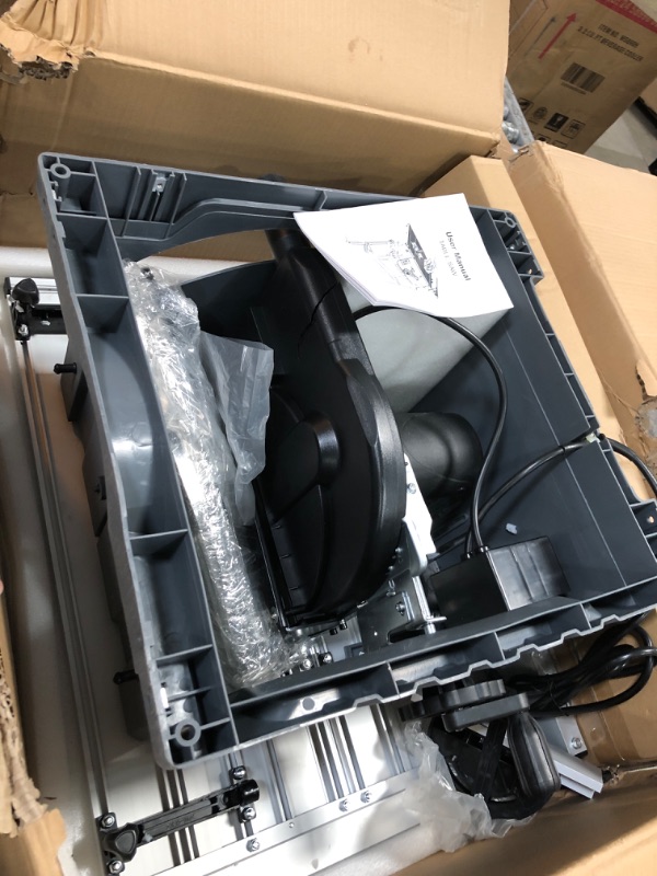 Photo 1 of *PLASTIC DAMAGED* Table Saw, 10 Inch 15A Multifunctional Saw With Stand & Push Stick, 90° Cross Cut & 0-45° Bevel Cut, 5000RPM, Adjustable Blade Height for Woodworking, Grey
