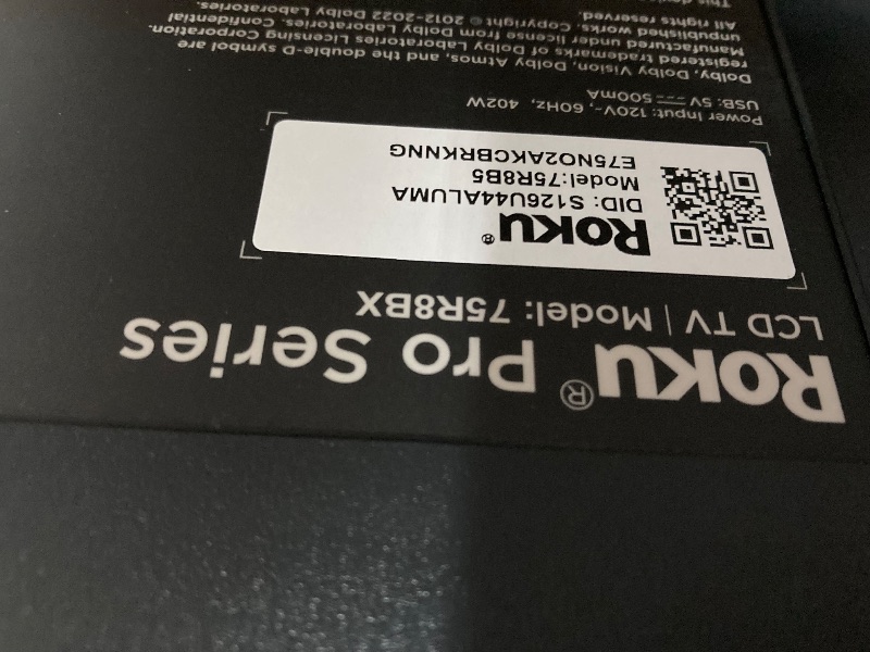 Photo 1 of **SMASHED SCREEN FINAL SALE **Roku Smart TV – 75-Inch Pro Series 4K QLED RokuTV with Backlit Roku Voice Remote Pro, Dolby Vision IQ, 120Hz Refresh Rate – Live Local News, Sports, Gaming