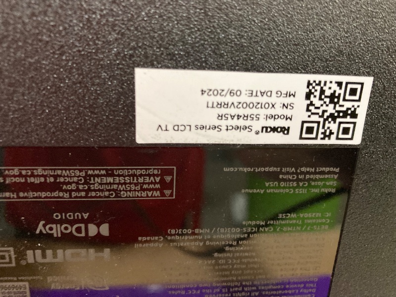 Photo 1 of ***PARTS ONLY FINAL SALE Roku Smart TV – 55-Inch Select Series 4K HDR RokuTV with Roku Enhanced Voice Remote, Brilliant 4K Picture, Automatic Brightness, & Seamless Streaming – Live Local News, Sports, Family Entertainment