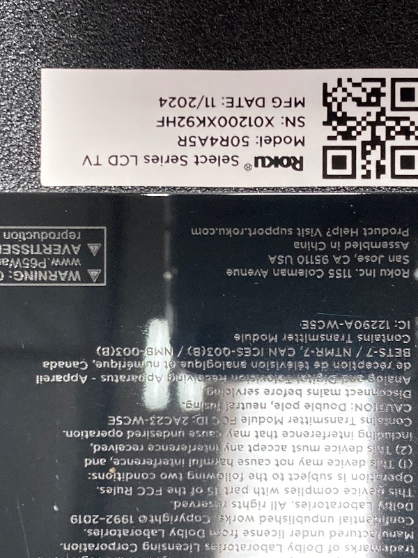 Photo 1 of **SMASHED SCREEN**Roku Smart TV – 50-Inch Select Series 4K HDR RokuTV with Roku Enhanced Voice Remote, Brilliant 4K Picture, Automatic Brightness, & Seamless Streaming – Live Local News, Sports, Family Entertainment