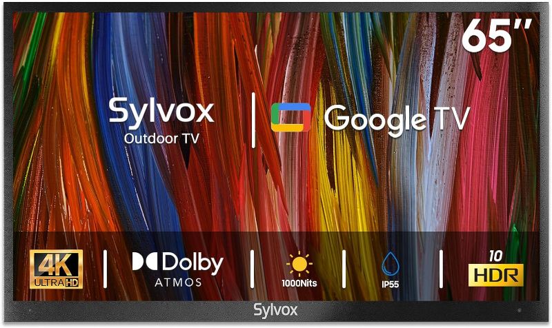 Photo 1 of ***SMASHED SCREEN FINAL SALE **SYLVOX Outdoor TV, 65 inch Smart TV Waterproof Outdoor TVs, 4K Weatherproof Television for Outside,Support Google Assistant & Chromecast, 1000 nit Brightness Partial Sun (Deck Pro 2.0/2024)

