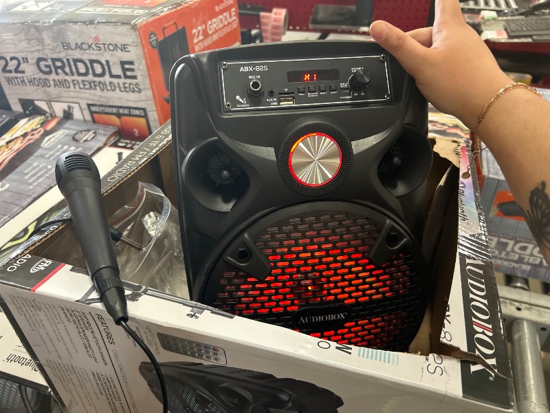 Photo 1 of Audiobox ABX-82S Portable 8" PA Speaker with Stand, WaveSync™ Technology, Bluetooth, LED Lights, 1100W - Includes Microphone & USB Cable
