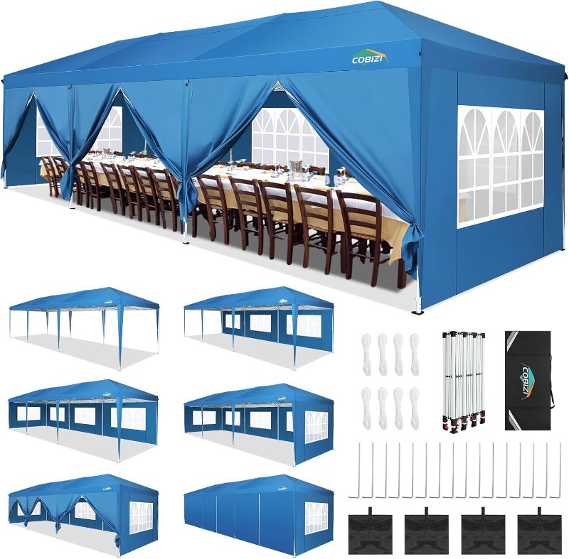 Photo 1 of ***PARTS ONLY***COBIZI 10x30 Pop Up Canopy Tent for Parties with 8 Sidewalls Waterproof Commercial Instant Canopy 10x30 Party Tent for Backyard, Wedding Portable Outdoor Gazebo with Carrybag&4 Sandbags
