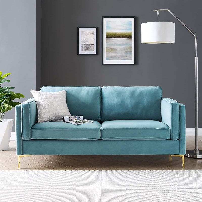 Photo 1 of (used) Modway Kaiya Performance Velvet Sofa, 32 x 71 x 33.5, Sea Blue
