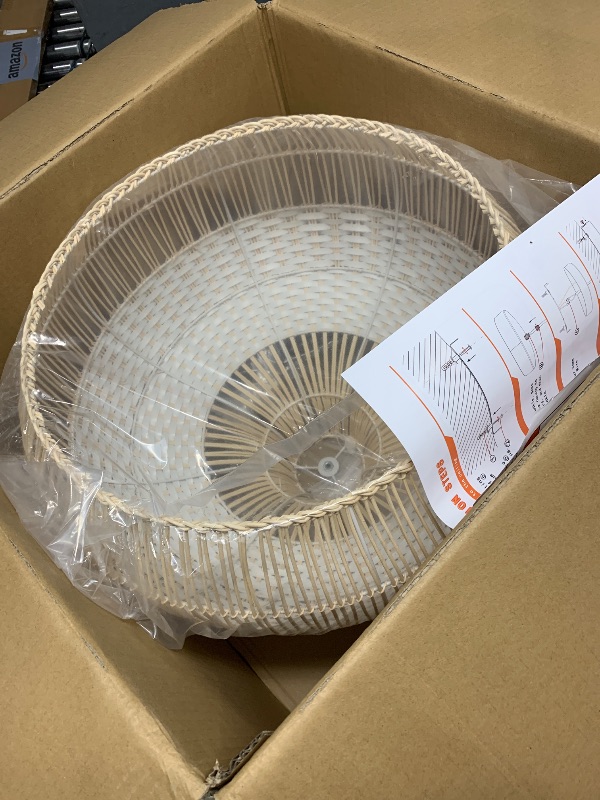 Photo 1 of Arturesthome 1 Light White Rattan Pendant Light, Wicker Hanging Ceiling Light Chandelier, Handmade Woven Lampshade for Kitchen Island
