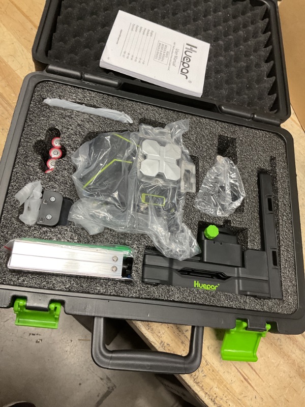 Photo 1 of Huepar Laser Level 360 Self Leveling, 4x360° Green Cross Line Laser with LCD Screen, 4D Bluetooth Outdoor Pulse Mode Laser Tool for Construction -Remote Control, Li-ion Battery or 4 AA Batteries-S04CG