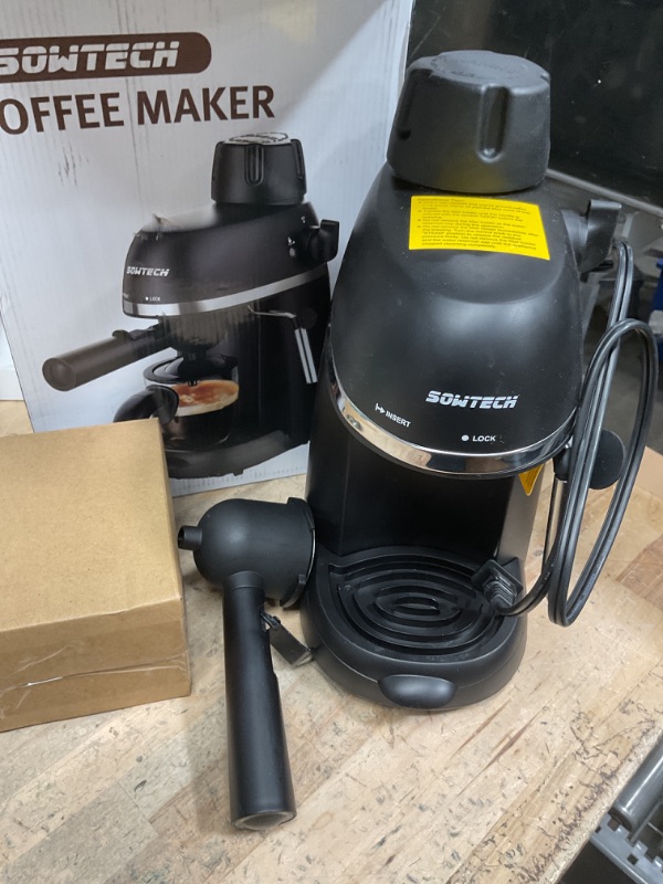 Photo 1 of SOWTECH Coffee Machine, 3.5 Bar Espresso Cappuccino Machine with Milk Frother, 1-4 Cup Portable Coffee Maker for Latte, Cappuccino, 800W, Black