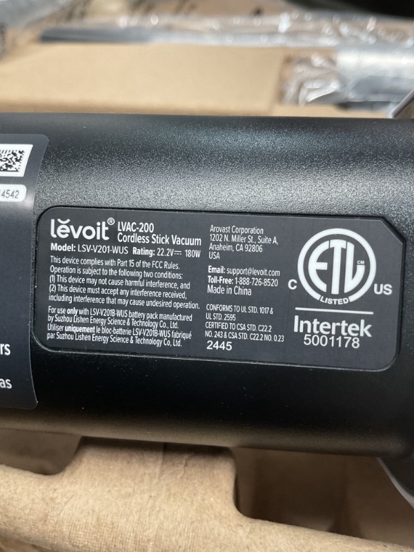 Photo 1 of LEVOIT Cordless Vacuum Cleaner, Stick Vac with Tangle-Resistant Design, Up to 50 Minutes, Powerful Suction, Rechargeable, Lightweight, and Versatile for Carpet, Hard Floor, Pet Hair, LVAC-200