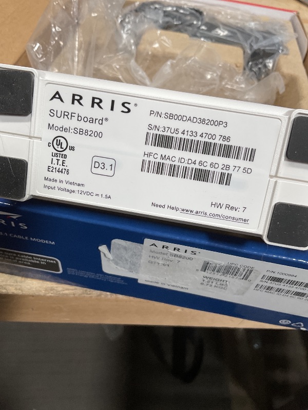 Photo 1 of ARRIS (SB8200) - Cable Modem - Fast DOCSIS 3.1 32x8 Gigabit Cable Modem , Approved for Comcast Xfinity, Cox, Charter Spectrum, & more | 1 Gbps Max Internet Speed, 4 OFDM Channels