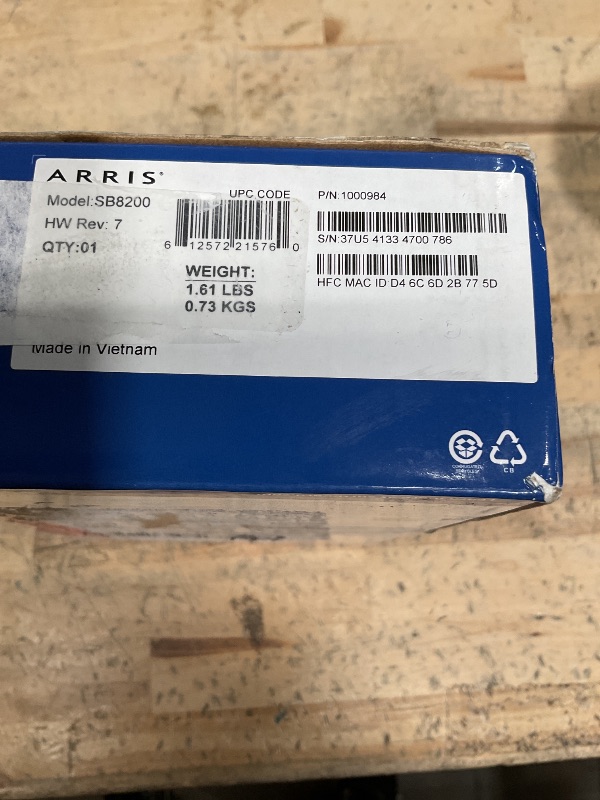 Photo 1 of ARRIS (SB8200) - Cable Modem - Fast DOCSIS 3.1 32x8 Gigabit Cable Modem , Approved for Comcast Xfinity, Cox, Charter Spectrum, & more | 1 Gbps Max Internet Speed, 4 OFDM Channels