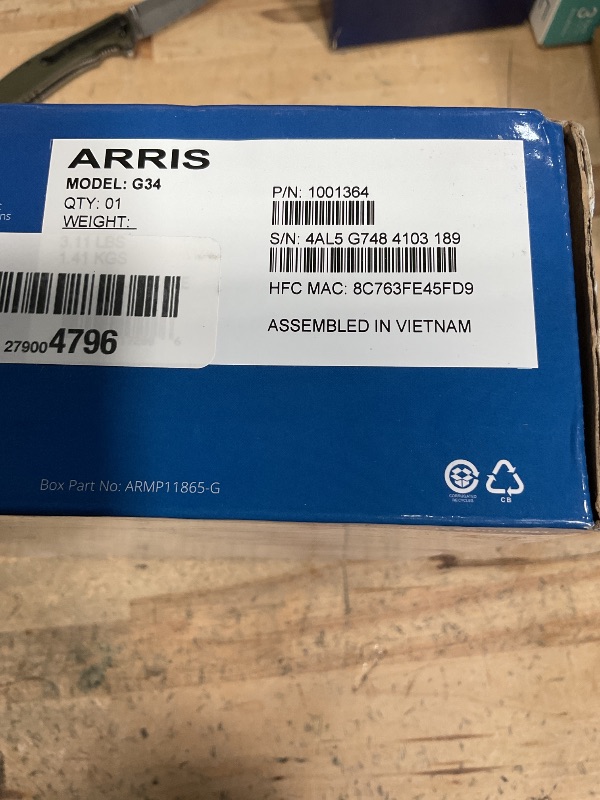 Photo 1 of ARRIS (G34) - Cable Modem Router Combo - Fast DOCSIS 3.1 Gigabit WiFi 6 (AX3000), Approved for Comcast Xfinity, Cox, Spectrum & More, 1 Gbps Max Internet Speeds