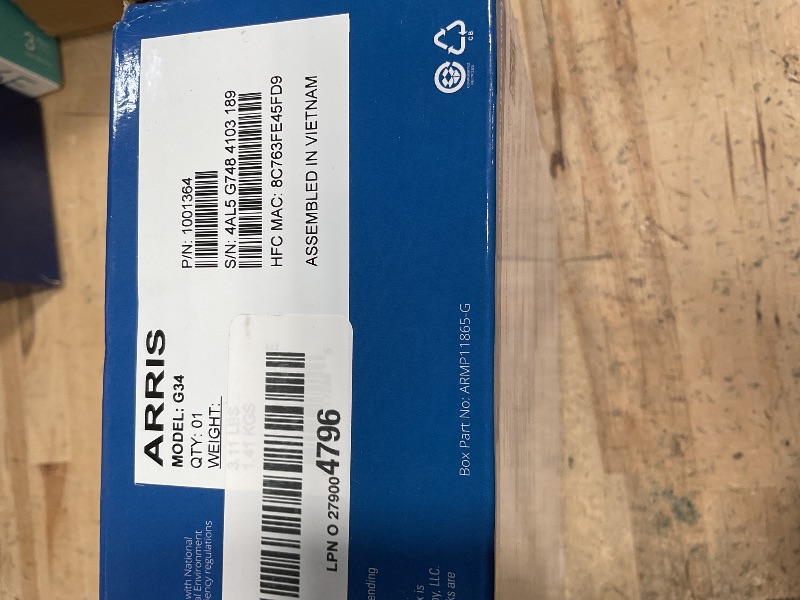 Photo 1 of ARRIS (G34) - Cable Modem Router Combo - Fast DOCSIS 3.1 Gigabit WiFi 6 (AX3000), Approved for Comcast Xfinity, Cox, Spectrum & More, 1 Gbps Max Internet Speeds