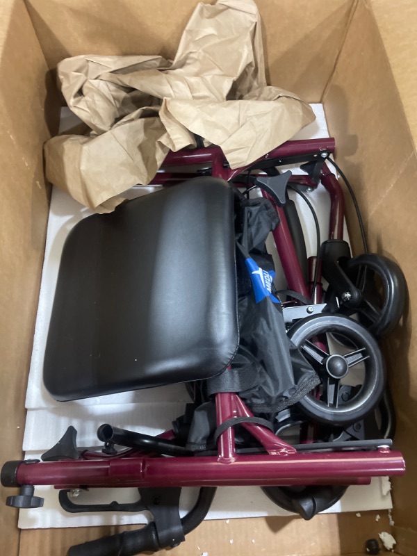 Photo 1 of ***Parts Only***Medline Steel Rollator Walker with Seat, Burgundy, 350 lb. Weight Capacity, 6” Wheels, Foldable, Adjustable Handles, Rolling Walker for Seniors, Walker for Mobility Impaired