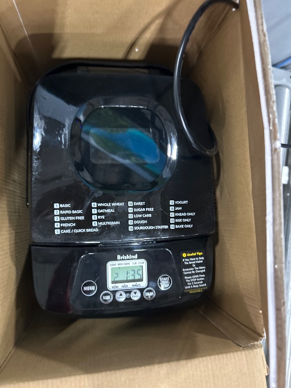 Photo 1 of **A LITTLE DIRTY INSIDE, TURNS ON** Briskind 19-in-1 Compact Bread Maker Machine, 1.5 lb / 1 lb Loaf Small Breadmaker with Carrying Handle, Including Gluten Free, Dough, Jam, Yogurt Menus, Bake Evenly, Automatic Keep Warm, 3 Crust Color