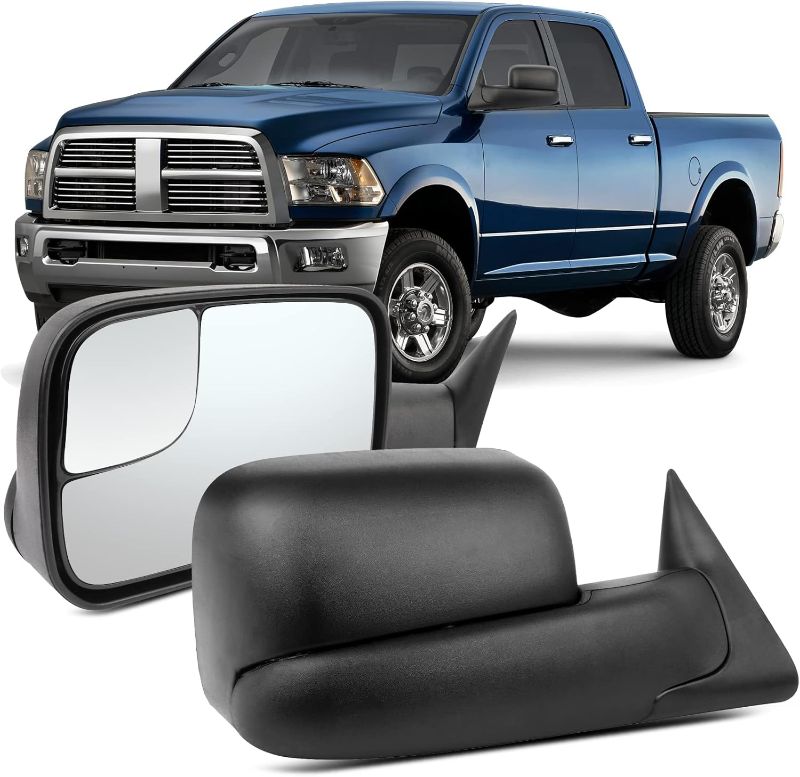 Photo 1 of OCPTY Left Right Pair Tow Mirror Towing Mirrors For 1994-2001 For Dodge For Ram 1500 1994-2002 For Dodge For Ram 2500 1994-2002 For Dodge For Ram 3500 Manual Adjusted With Black Housing