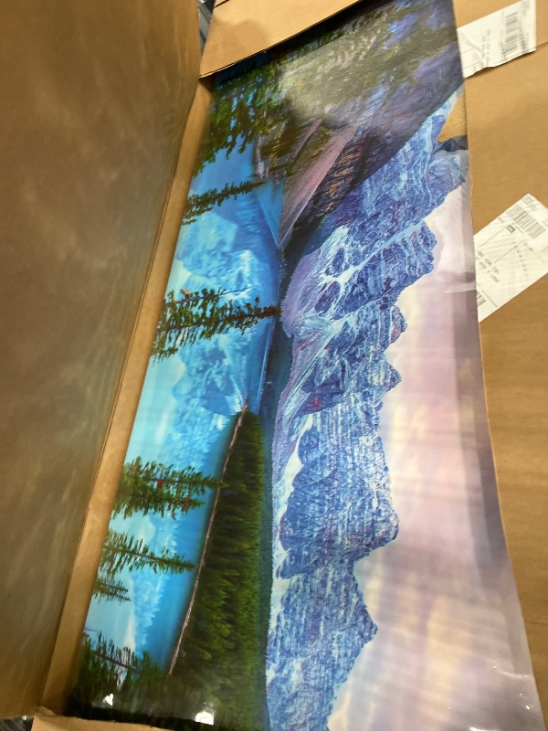 Photo 1 of Mountain Lake Wall Art Living Room Wall Decor Banff National Park Nature Landscape Canvas Picture Blue Sky Water Forest Canvas Print Artwork for Bedroom Office Home Framed Ready to Hang 30" x 60"