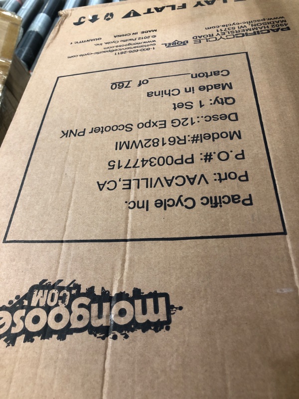 Photo 1 of Mongoose Expo Kick Scooter, BMX-Style Handlebar & Brake Cable Rotor, For Riders Ages 6 and Up, Rear Axle Pegs, 12-Inch Air Tires, Max. Weight of 175 lbs., Pink/Black