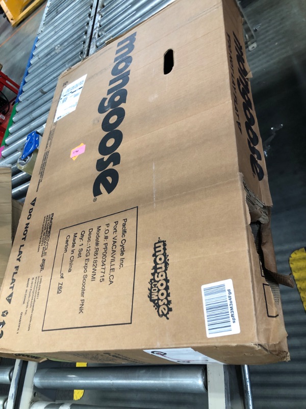 Photo 1 of Mongoose Expo Kick Scooter, BMX-Style Handlebar & Brake Cable Rotor, For Riders Ages 6 and Up, Rear Axle Pegs, 12-Inch Air Tires, Max. Weight of 175 lbs., Pink/Black