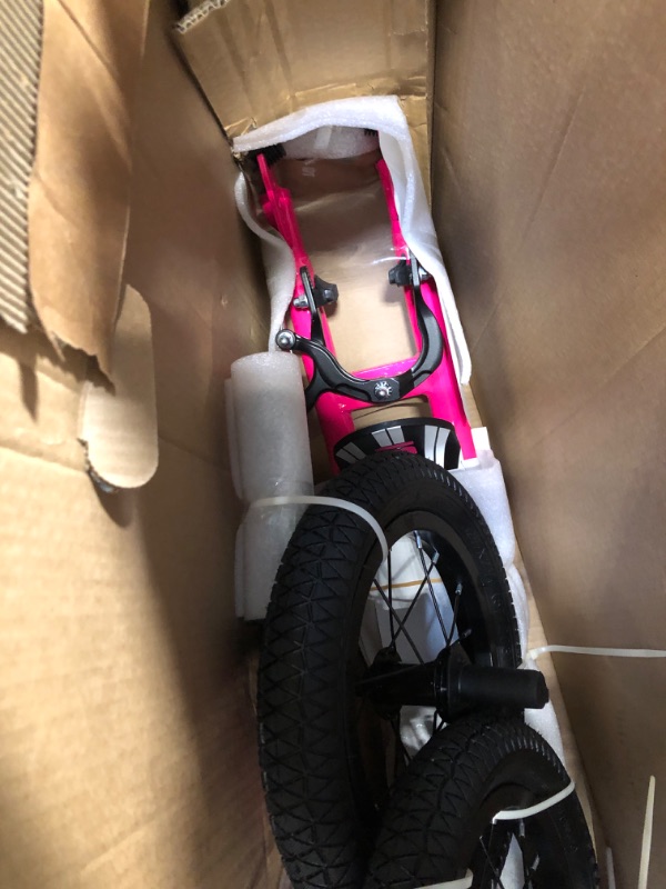 Photo 1 of Mongoose Expo Kick Scooter, BMX-Style Handlebar & Brake Cable Rotor, For Riders Ages 6 and Up, Rear Axle Pegs, 12-Inch Air Tires, Max. Weight of 175 lbs., Pink/Black