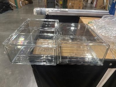 Photo 1 of ***HAS A SMALL CRACK ON ONE BIN***MANO 2Pack Clear Fridge Drawers Pull Out Stackable Refrigerator Drawer Organizer Bins Pantry Storage Box Plastic Food Containers for Kitchen Bathroom Office Closet (Large)