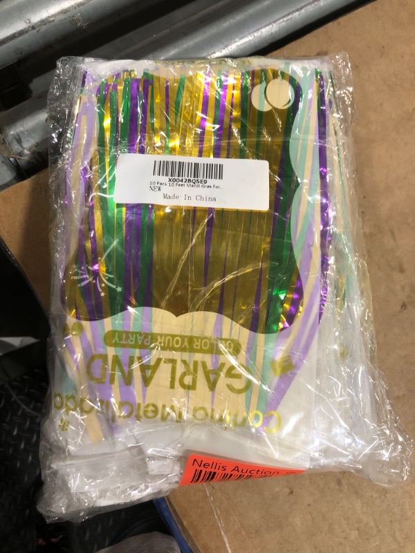 Photo 1 of 10 Pack 10 Feet Mardi Gras Foil Fringe Garland Mardi Gras Parade Float Fringe Metallic Streamers Tinsel Fringe Banner for Birthday Party Decor St Patrick Halloween Christmas Decoration