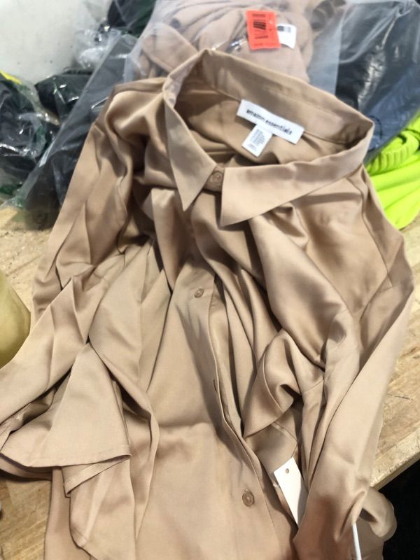 Photo 1 of Amazon Essentials Women's Classic-Fit Satin Button Down Blouse (Available in Plus Size), Tan, 4X