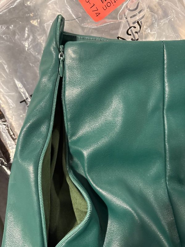 Photo 1 of **JAMMED ZIPPER**Hilltichu Women's Faux Leather Shorts High Waist Stretch Skinny Mini Shorts Sexy Hot Pants Dark Green, S