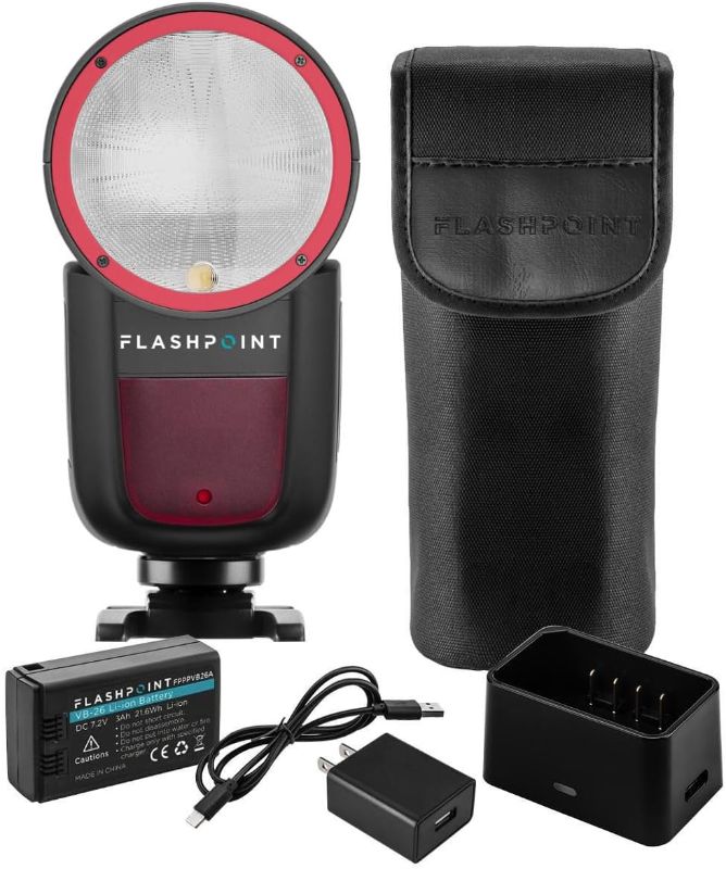 Photo 1 of Flashpoint Zoom Li-on X R2 TTL Round Head On-Camera Flash for Sony, Godox V1-S Wireless Speedlight with 76Ws Output, 2.4G 2600mAh Li-ion Battery, 480 Full-Power Flashes?