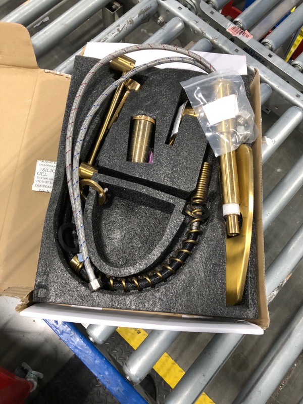 Photo 1 of Hoimpro Brushed Gold High Arc Spring Kitchen Faucet with Pull Down Sprayer, Commercial Rv Single Lever Kitchen Sink Faucet,3 Function Single Handle Laundry Faucet, Brass/Brushed Gold (1 or 3 Hole)