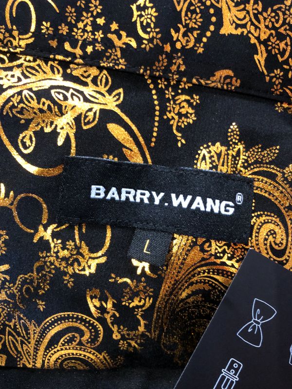 Photo 1 of ***LARGE SIZE*** Barry.Wang Men's Disco Dress Shirt Long Sleeve Nightclub Mexico Paisley Floral Shirts Metallic Gothic Gold Button Down Shirt