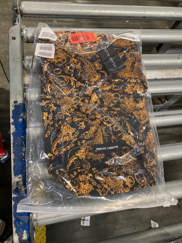 Photo 1 of ***LARGE SIZE*** Barry.Wang Men's Disco Dress Shirt Long Sleeve Nightclub Mexico Paisley Floral Shirts Metallic Gothic Gold Button Down Shirt