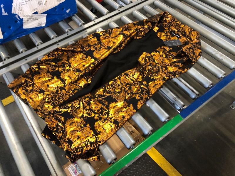 Photo 1 of ***LARGE SIZE*** Barry.Wang Men's Disco Dress Shirt Long Sleeve Nightclub Mexico Paisley Floral Shirts Metallic Gothic Gold Button Down Shirt
