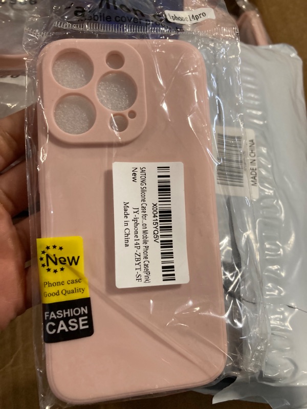 Photo 1 of SAITONG Silicone Case for iPhone 14 Pro 6.1 Inches, Fine Hole Scratch Proof, Shock Proof Fingerprint All-Round Protection Mobile Phone Case(Pink)