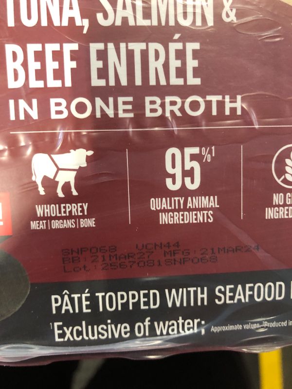 Photo 1 of ***in factory seal, Best before 21MAR27*** ORIJEN Tuna, Salmon and Beef Entree Adult Wet Cat Food, WholePrey Ingredients, 3 oz (Case of 24)