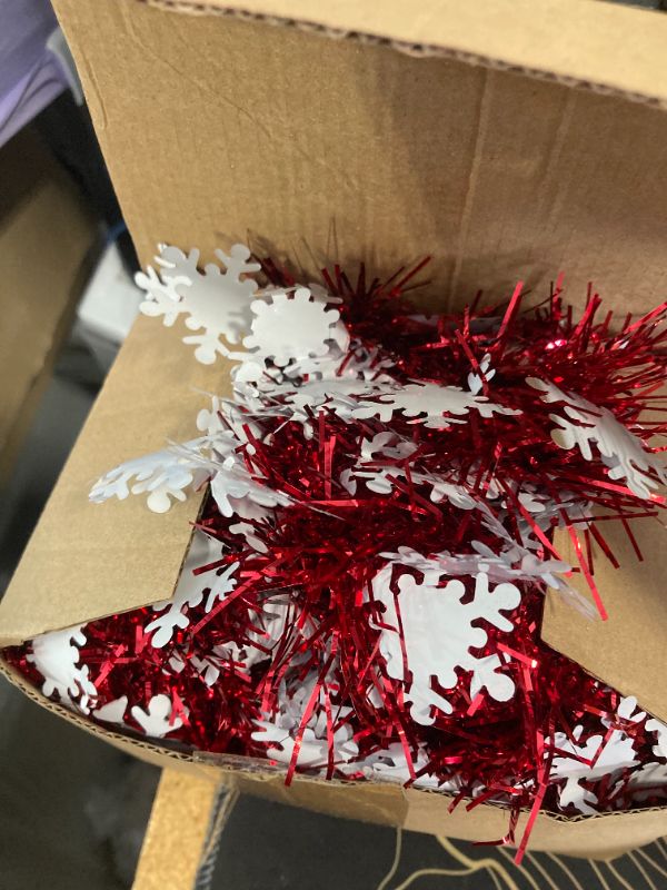 Photo 1 of 50F Red and Snowflake Tinsel Garland Metallic Twist Shiny Valentine Garland for Xmas Tree Ceiling Hanging Decorations Holiday Wedding Home Party Supplies Indoor Outdoor Decor