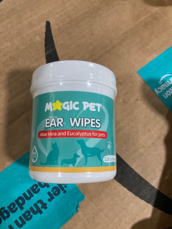 Photo 1 of **EXP: MAR 2026**Magic Pet - Dog Ear Cleaner Wipes — 120 Grooming Wipes W/Aloe Vera & Eucalyptus — Gentle 99% Water Pet Ear Wipes for Odor & Wax Removal — Otic Dogs & Cats Ears Cleanser Itch-Free Pet Grooming Supplies